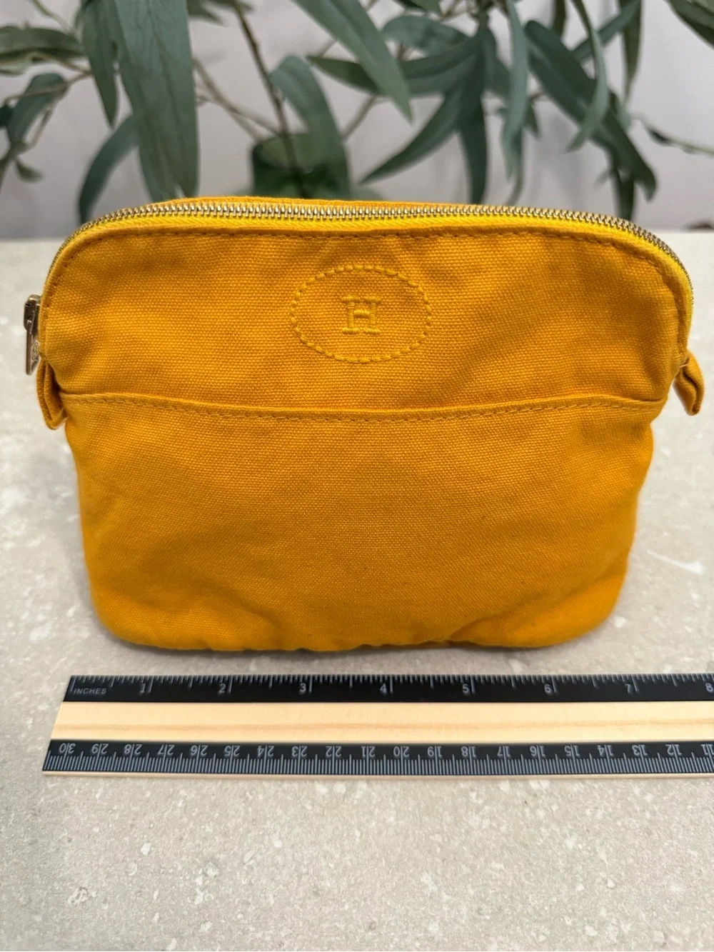Hermes Bolide Pouch MM Yellow Canvas Travel Cosmetic Bag